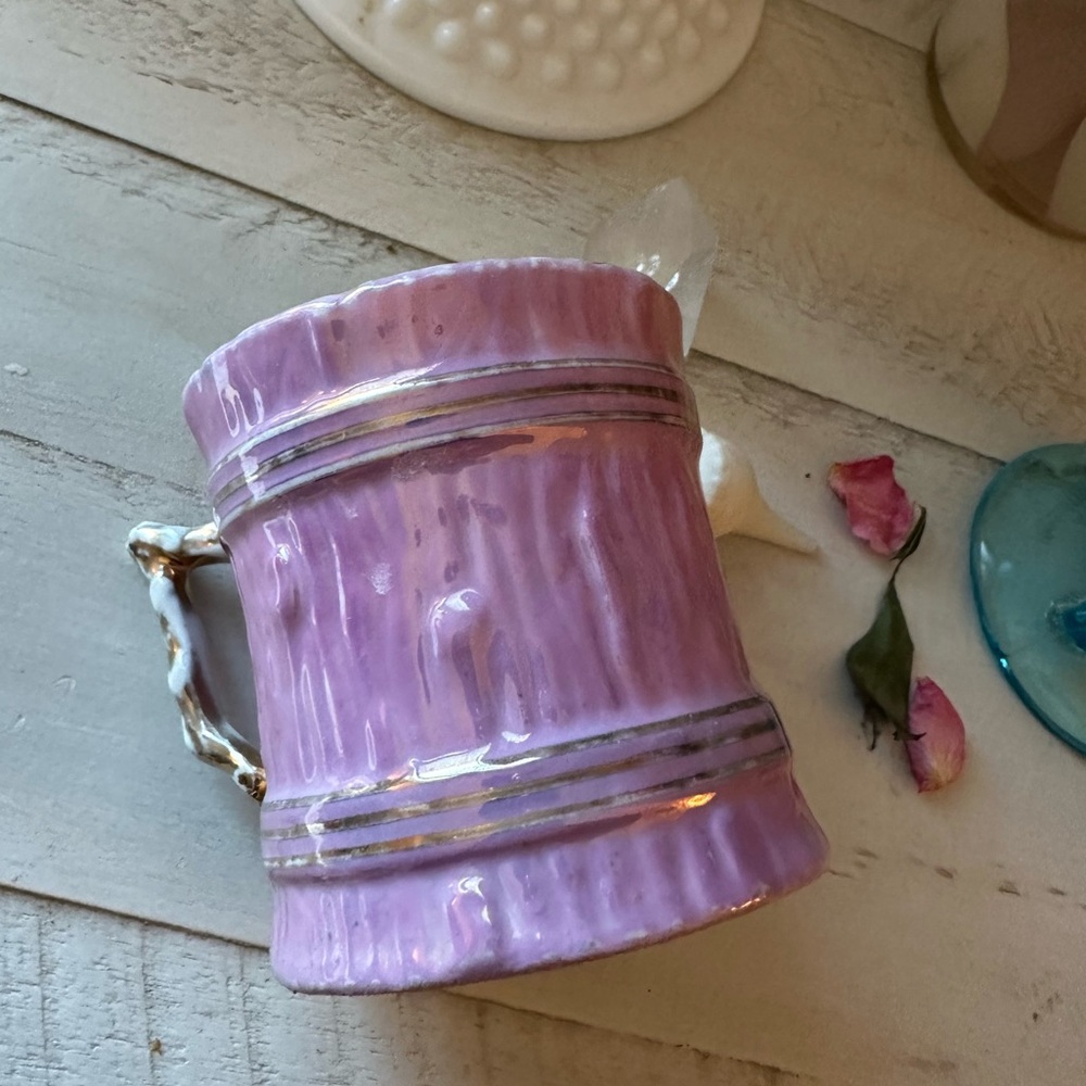 Pink Ceramic Treebark Mug with Gold Accents